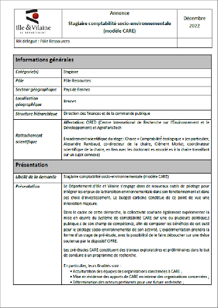 Internship offer Socio-environmental accounting, CIRED (FR)