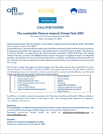Appel à papiers Entretiens de la Finance Durable Paris 2023